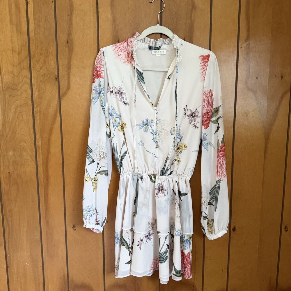 Yumi Kim Love Always Long Sleeve Tiered Mini Dress In Forever Yours Ivory Large - Picture 5 of 14